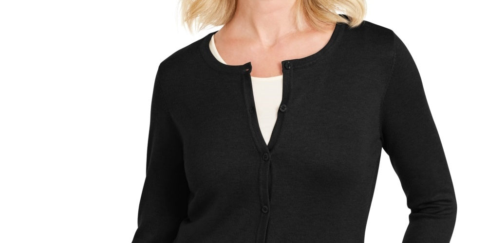 Cardigan feminino Karen Scott Colorblocked, preto, tamanho médio