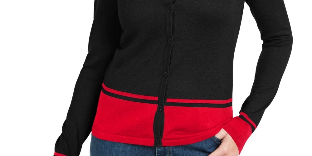 Cardigan feminino Karen Scott Colorblocked, preto, tamanho médio
