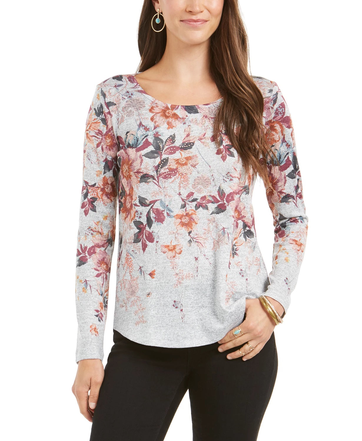 Blusa feminina com estampa floral estilo &amp; co, roxa, tamanho médio