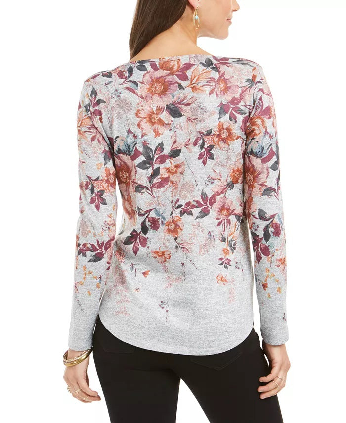 Blusa feminina com estampa floral estilo &amp; co, roxa, tamanho médio