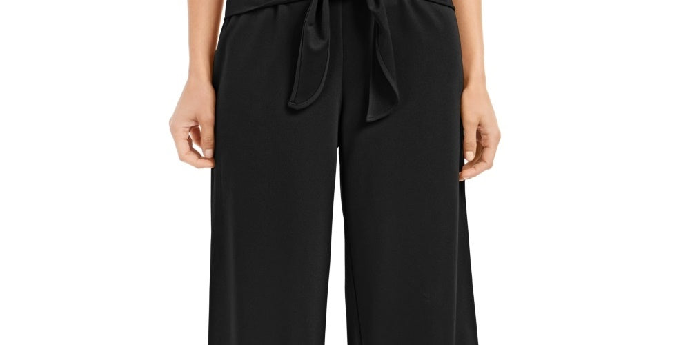 Calça culotte feminina Alfani com amarração frontal, preta, tamanho 12