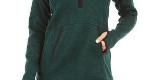 Ideology Women's Marled 1/4 Zip Hooded Sweater Green Size Small