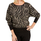 Suéter feminino com estampa de zebra em jacquard da coleção JM, preto, tamanho X-S
