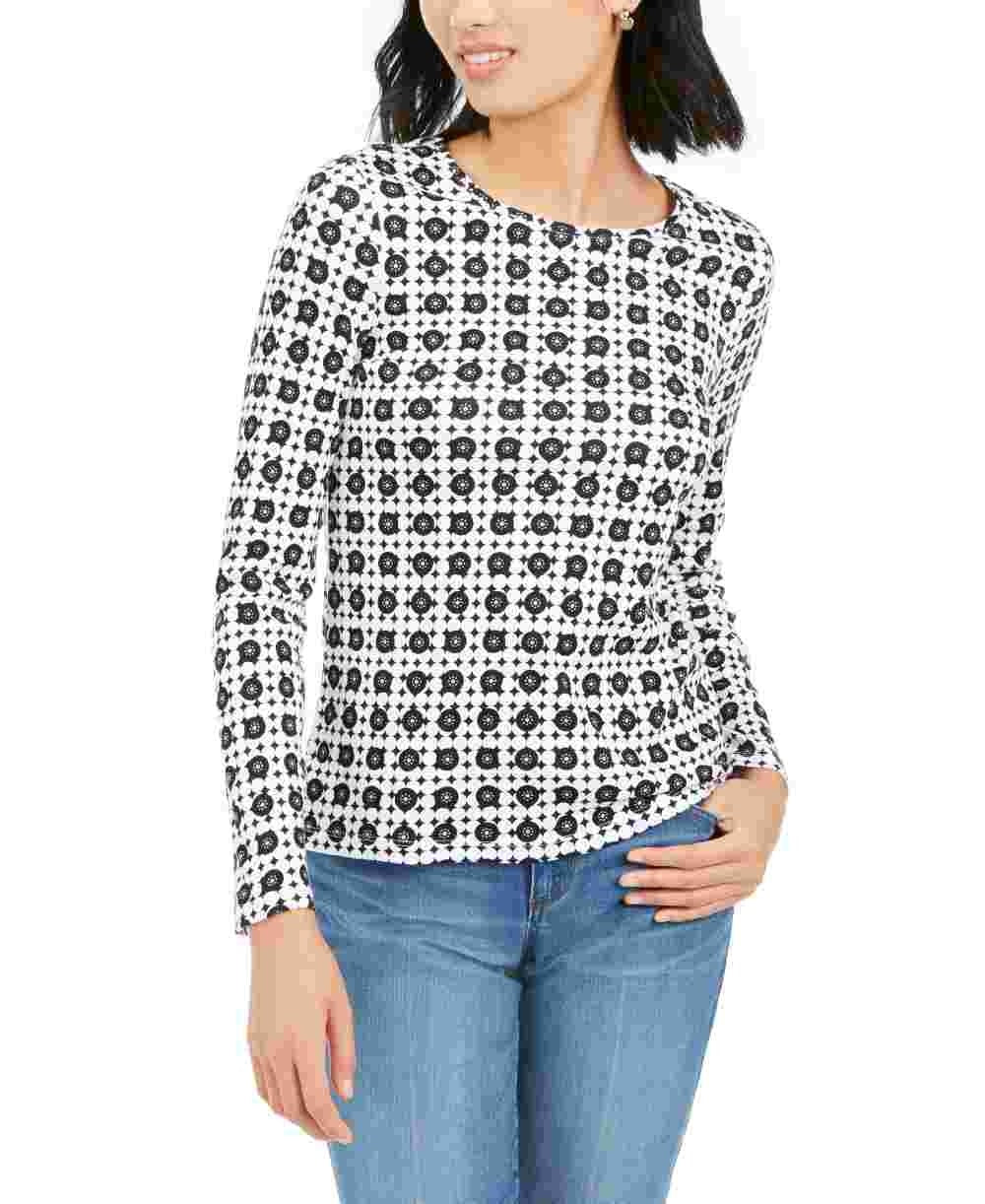 Camiseta feminina estampada de algodão pima Charter Club, branca, tamanho pequeno
