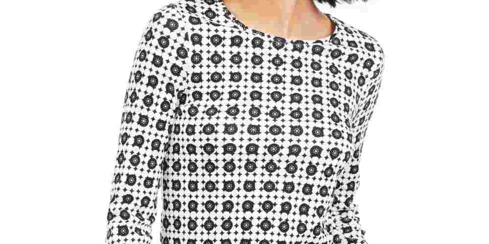 Camiseta feminina estampada de algodão pima Charter Club, branca, tamanho pequeno