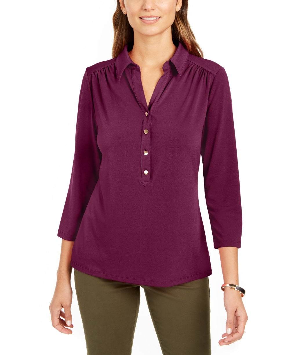 Camisa polo feminina de malha Charter Club, roxa, tamanho X-S