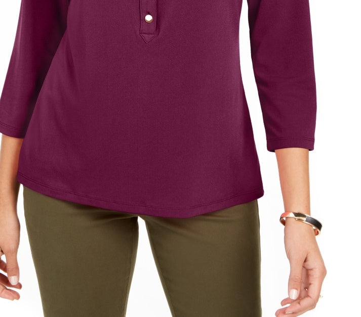 Camisa polo feminina de malha Charter Club, roxa, tamanho X-S