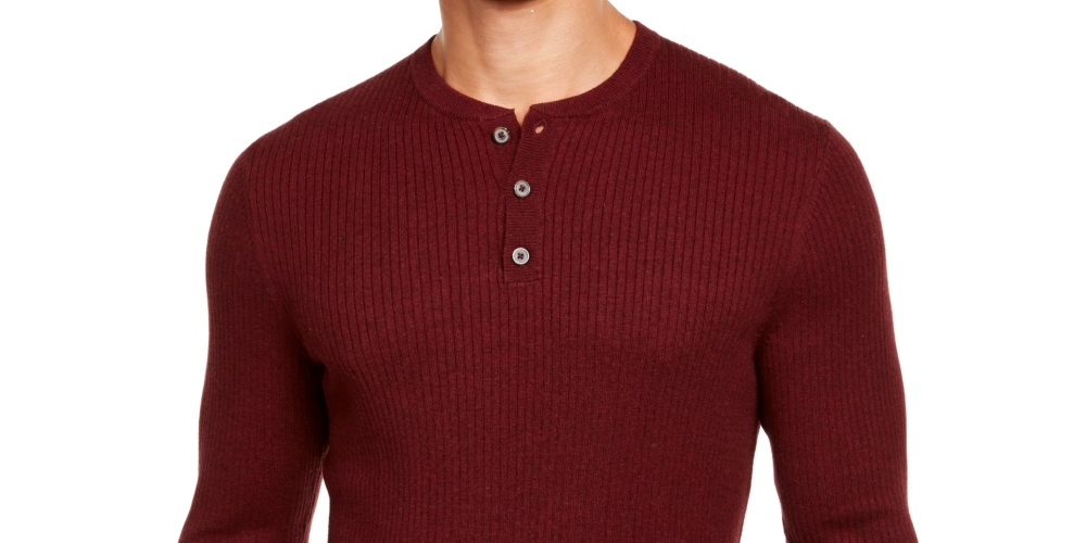 Camisa Henley de Caxemira Masculina Tasso Elba Vinho Tamanho Médio