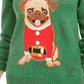 Karen Scott Suéter Pug Feminino com Lantejoulas para Festas Verde Tamanho Médio