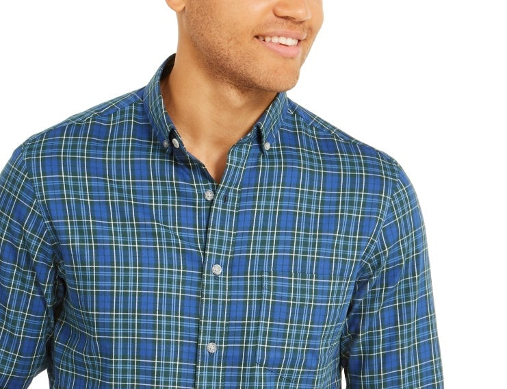 Club Room Masculino Xadrez Stretch Botão Down Azul Marinho Tamanho Pequeno