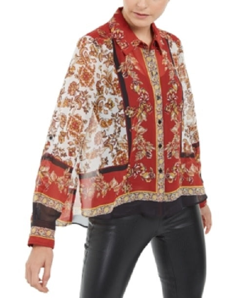 Blusa feminina com estampa de cachecol INC International Concepts, vermelha, tamanho médio