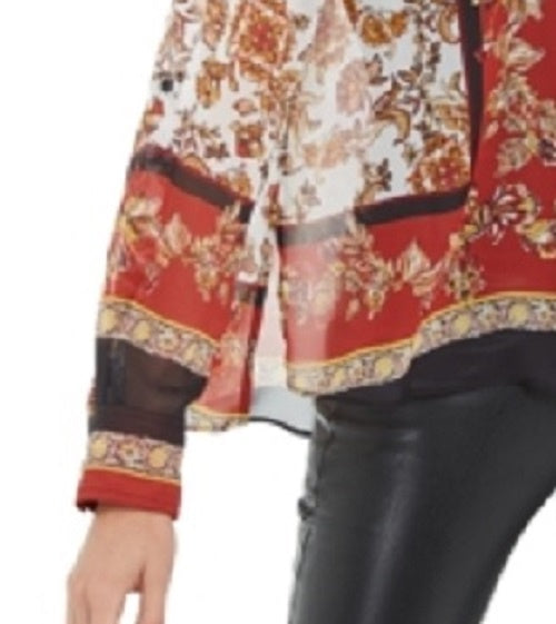 Blusa feminina com estampa de cachecol INC International Concepts, vermelha, tamanho médio