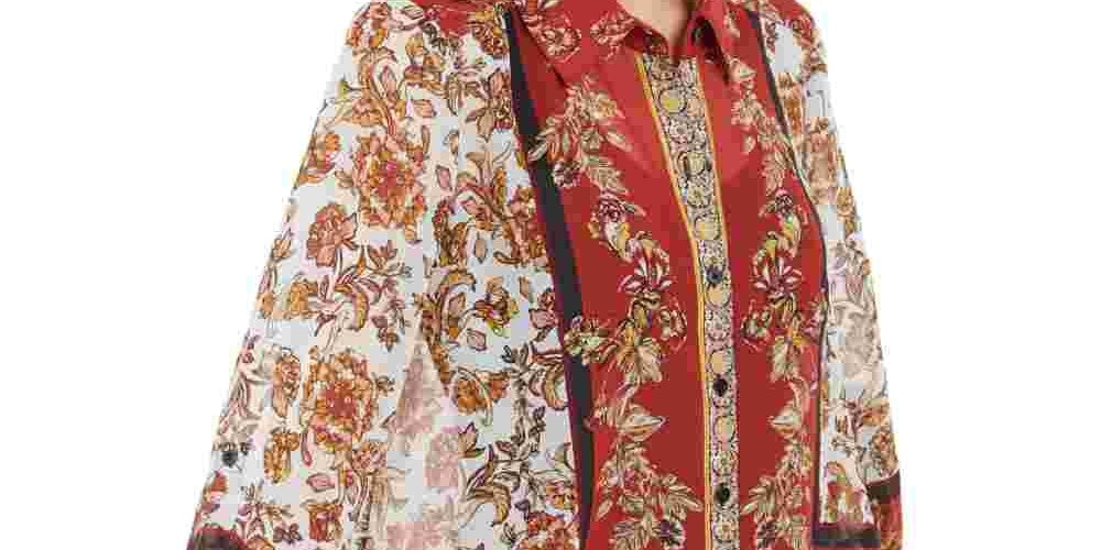 Blusa feminina com estampa de cachecol INC International Concepts, vermelha, tamanho pequeno