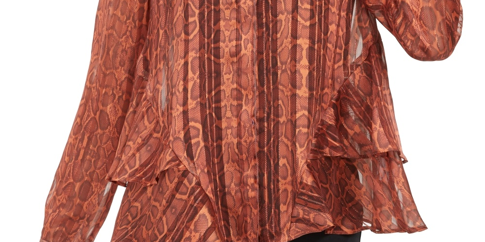 Blusa feminina com babados e estampa de cobra da INC International Concepts, laranja, tamanho pequeno