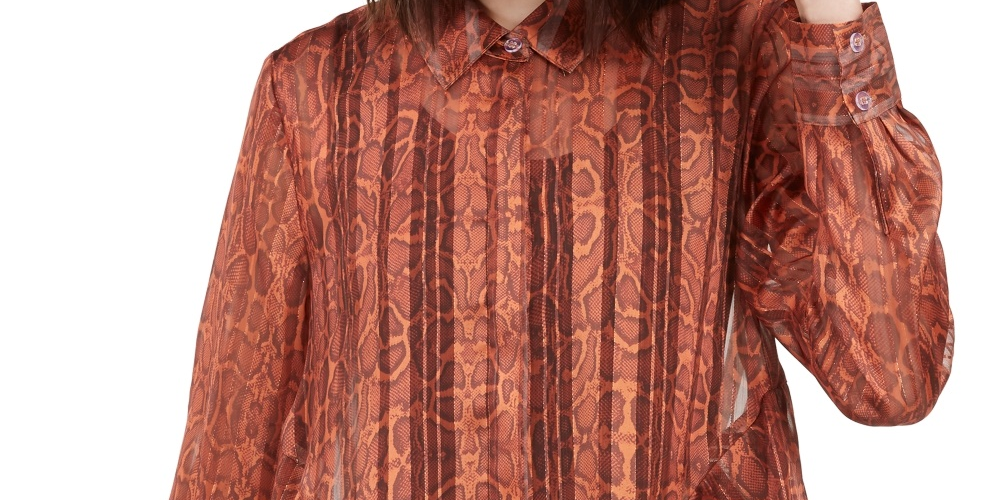 Blusa feminina com babados e estampa de cobra da INC International Concepts, laranja, tamanho X-S