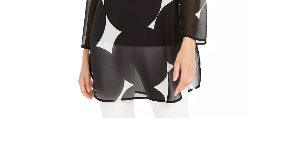 Túnica transparente estampada feminina Alfani, preta, tamanho pequeno