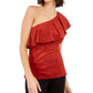 INC International Concepts Top feminino de camurça sintética com um ombro e babados, vermelho, tamanho extragrande