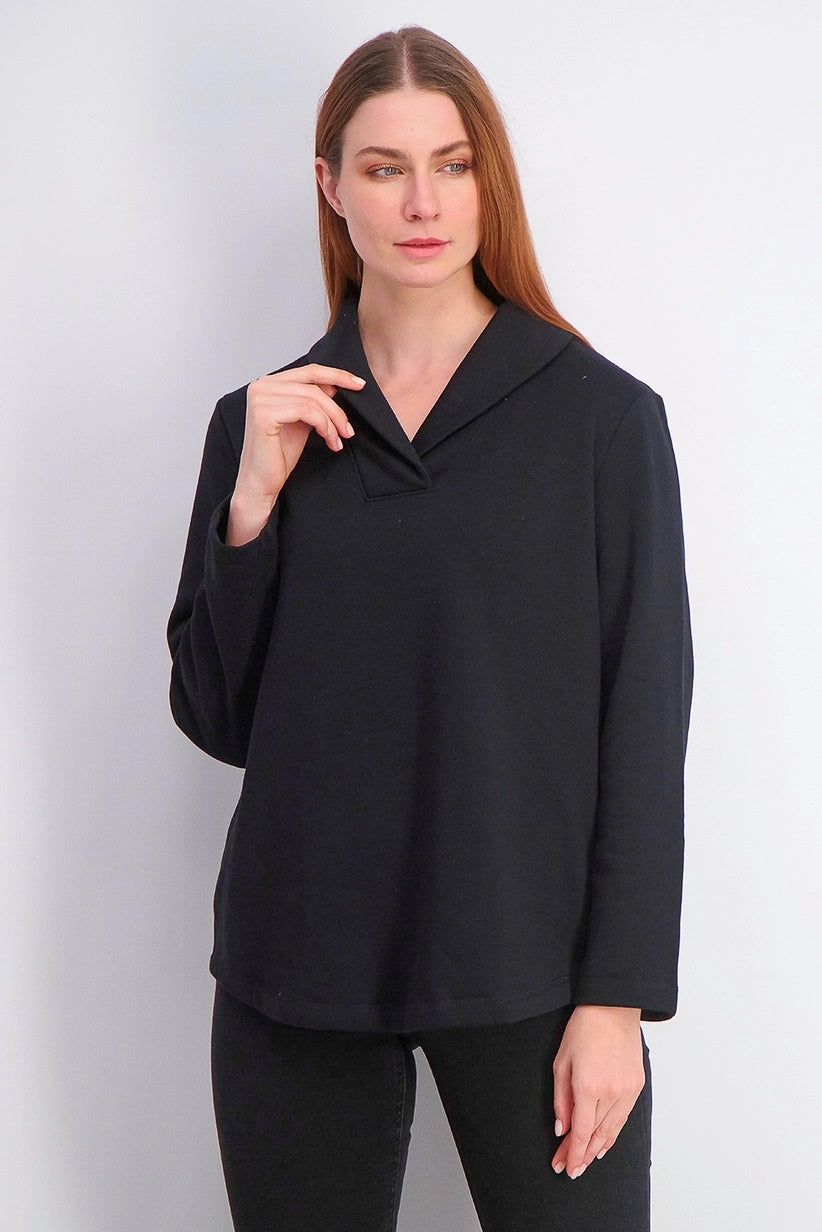 Karen Scott Suéter Feminino Esportivo de Lã com Gola Xale Preto Tamanho P