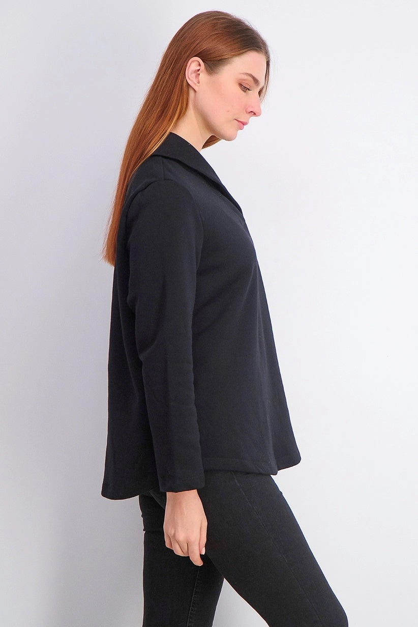 Karen Scott Suéter Feminino Esportivo de Lã com Gola Xale Preto Tamanho P