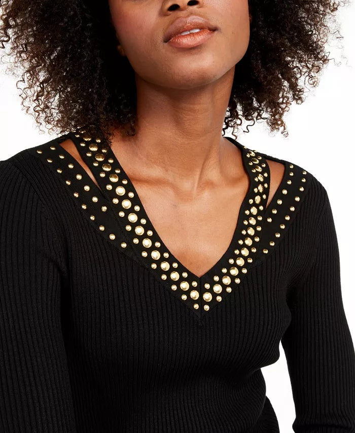 Suéter cravejado feminino INC International Concepts, preto, tamanho médio