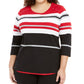 Karen Scott Plus Zahara Listrado Top Feminino Vermelho Tamanho 0X
