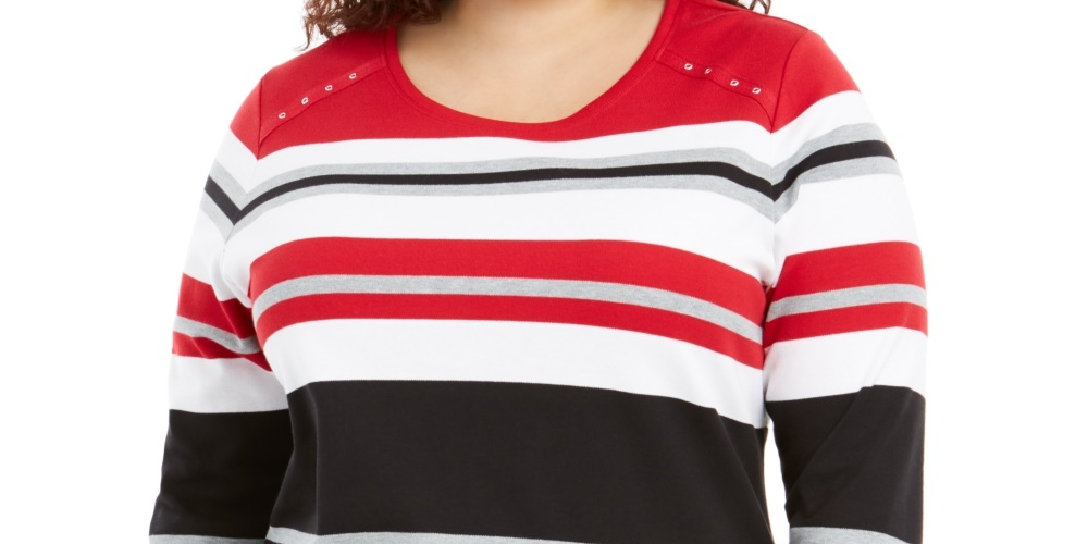 Karen Scott Plus Zahara Listrado Top Feminino Vermelho Tamanho 0X