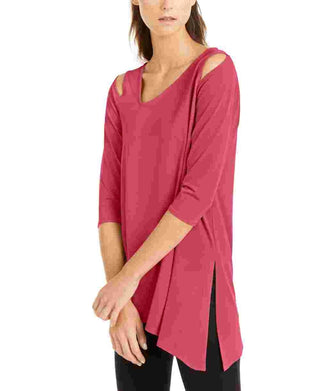 Blusa feminina Alfani com ombros descobertos e assimétrica, vermelha, tamanho médio