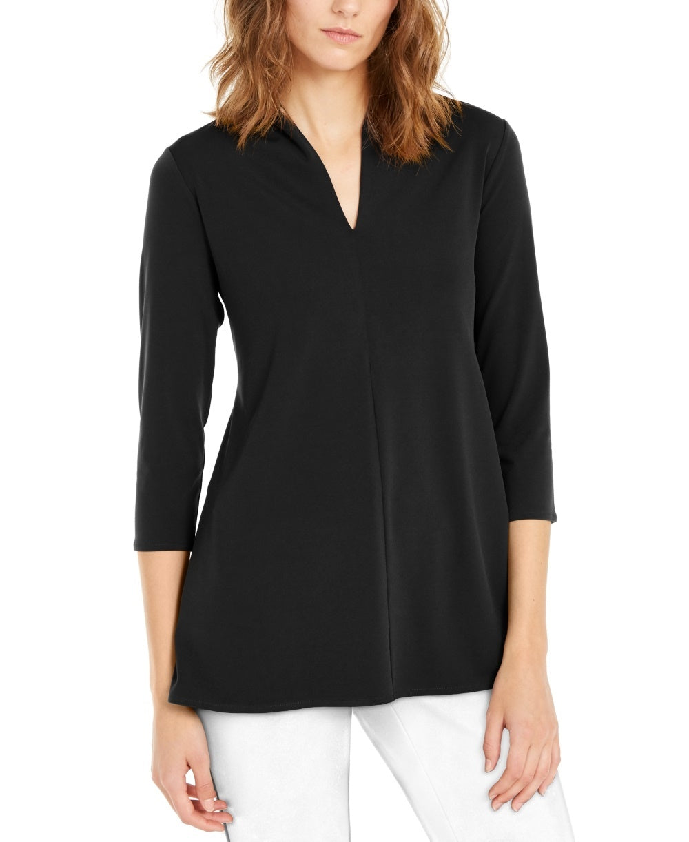 Blusa túnica feminina Alfani lisa com gola alta, preta, tamanho X-S