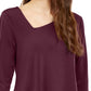 Blusa feminina Alfani com bainha assimétrica e manga 3/4, tamanho grande, vinho