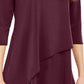 Blusa feminina Alfani com bainha assimétrica e manga 3/4, tamanho grande, vinho