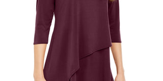 Blusa feminina Alfani com bainha assimétrica e manga 3/4, tamanho grande, vinho