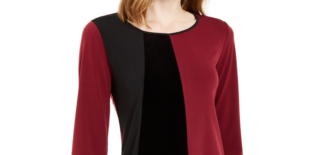 Blusa Alfani Feminina com Barra Assimétrica Colorblock e Tamanho Vinho Petite Small