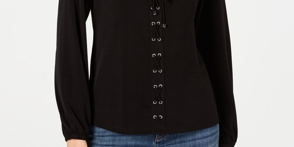 INC International Concepts Top Feminino com Cadarço Preto Tamanho X-S