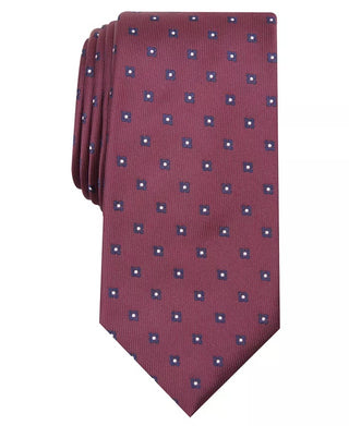 Gravata de pescoço masculina Club Room Sterling Neat Silk Blend vermelha tamanho regular