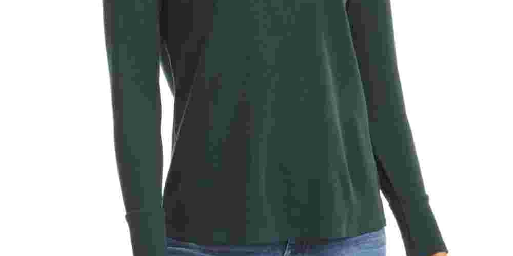 Top térmico feminino de algodão bordado pequeno Style &amp; Co, verde PP