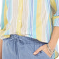 Camisa listrada de linho e praia feminina Charter Club, branca, tamanho médio