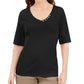 Blusa feminina Karen Scott com decote em V e detalhes em botões, azul, tamanho extragrande