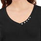 Blusa feminina Karen Scott com decote em V e detalhes em botões, azul, tamanho extragrande