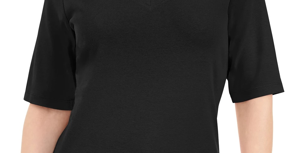 Blusa feminina Karen Scott com decote em V e detalhes em botões, azul, tamanho extragrande