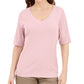 Blusa feminina Karen Scott com decote em V e detalhes em botões, rosa, tamanho grande
