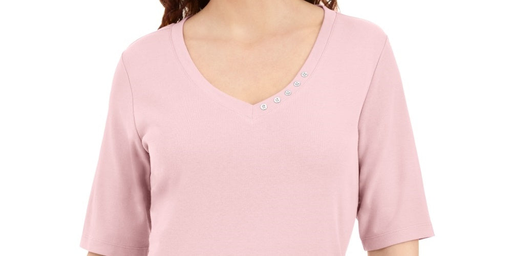 Blusa feminina Karen Scott com decote em V e detalhes em botões, rosa, tamanho grande