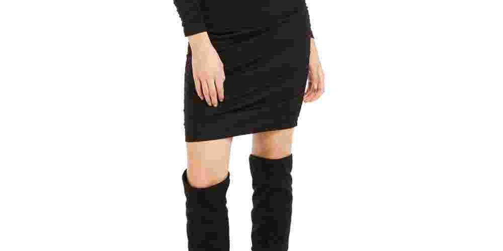 Vestido de festa curto com decote em joia e manga comprida Bar III feminino, preto, tamanho grande