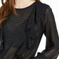 Blusa feminina Bar III com babados e bolinhas metálicas, manga comprida, preta, tamanho pequeno
