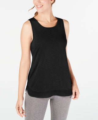 Ideology Women's Mesh Hem Tank Top Black Size Medium