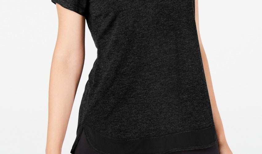 Camiseta feminina Ideology com bainha em malha, preta, tamanho médio