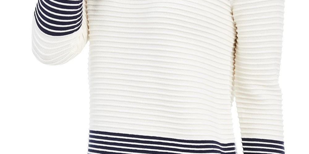 Suéter feminino listrado texturizado com manga comprida e gola redonda, tamanho grande, branco, Charter Club