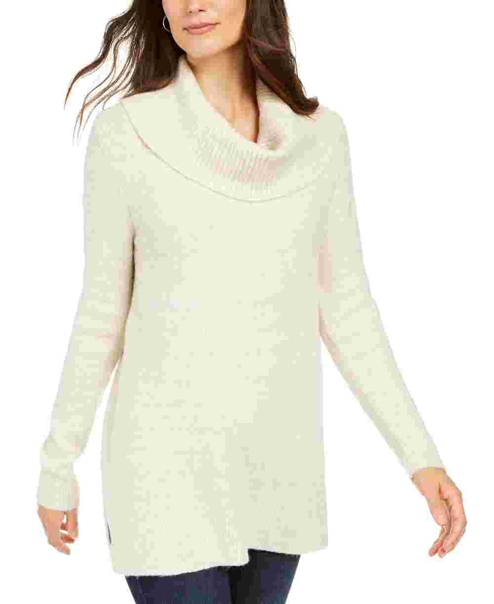 Camiseta feminina estilo &amp; Company com decote canoa e manga comprida em tons mesclados, bege, tamanho pequeno