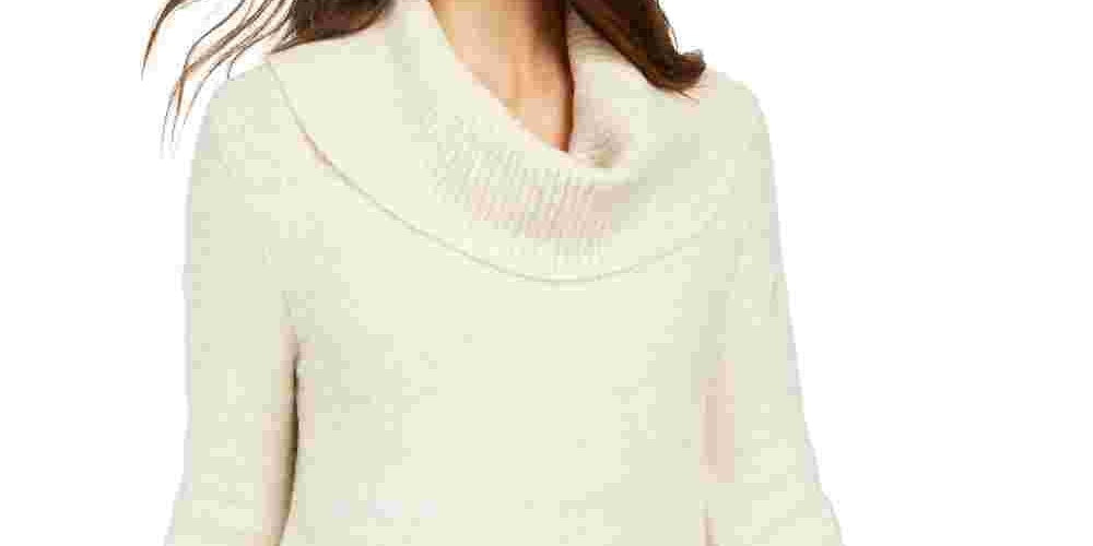 Camiseta feminina estilo &amp; Company com decote canoa e manga comprida em tons mesclados, bege, tamanho pequeno