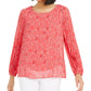 Blusa feminina Alfani com estampa de manga plissada, rosa, tamanho X-S