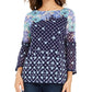 Charter Club Blusa de malha estampada feminina, azul marinho, tamanho médio